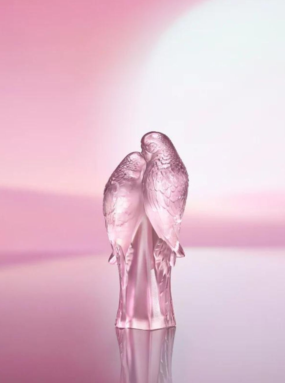 Nebula- 2 Perruches-2 parakeets sculpture  pink luster