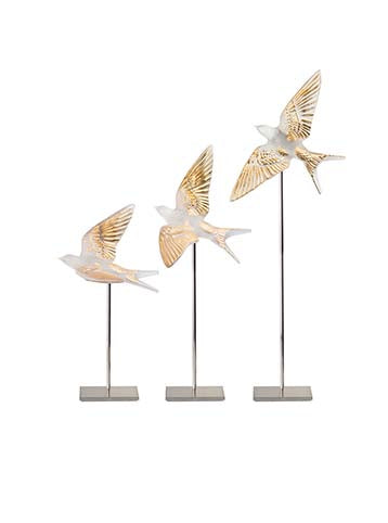 Hirondelles Swallows Wall Sculture Clear & Gold Stamped