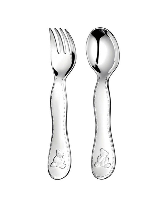 Box of 2 Children's Cutlery in Silver Metal.