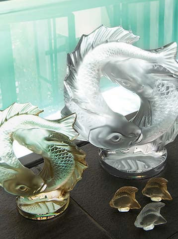 2 Poisson Double Fisch Sculture Gold Luster MD
